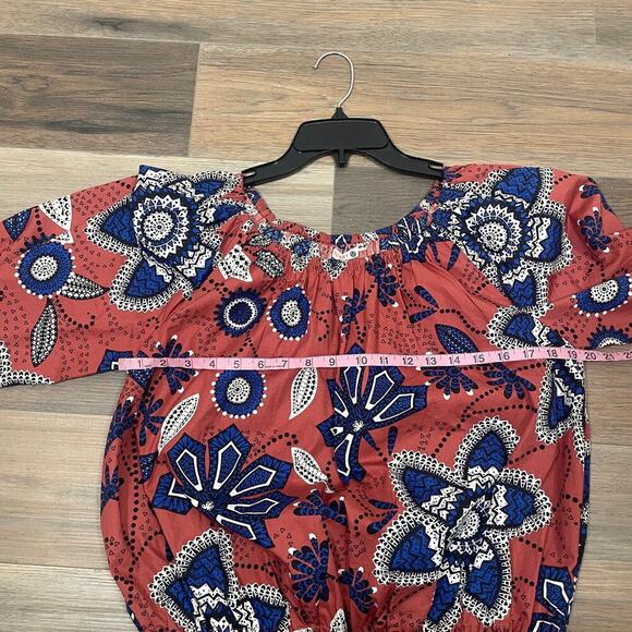 Sundry 1/Small Exploded Floral Top Blouse Rust Blue Toggle 3/4 Sleeves - Picture 11 of 11